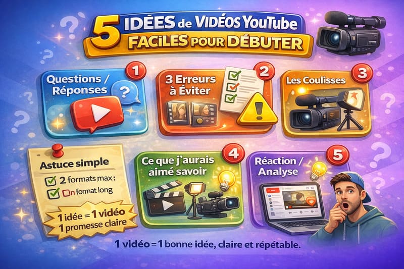 5 idées de vidéos YouTube faciles pour débuter : questions réponses, erreurs à éviter, coulisses, réaction