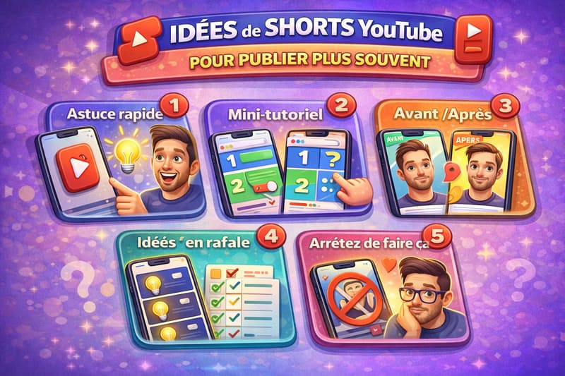 5 idées de vidéos Shorts YouTube : astuce rapide, mini tutoriel, avant après et idées en rafale