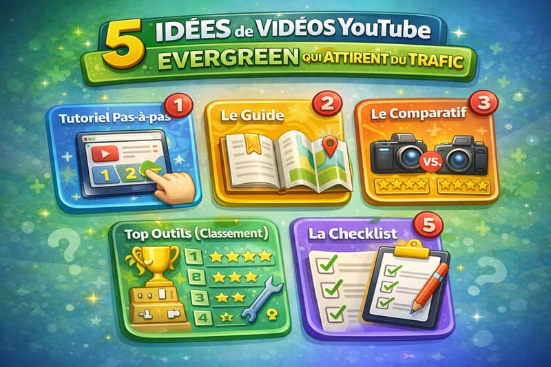 5 formats de vidéos YouTube evergreen pour attirer du trafic : tutoriel, guide, comparatif, classement, checklist