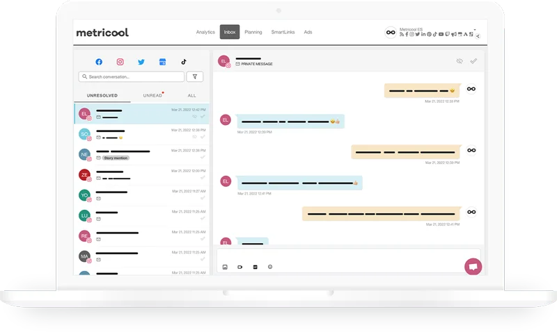 Inerface metricool pour gestion des commentaires