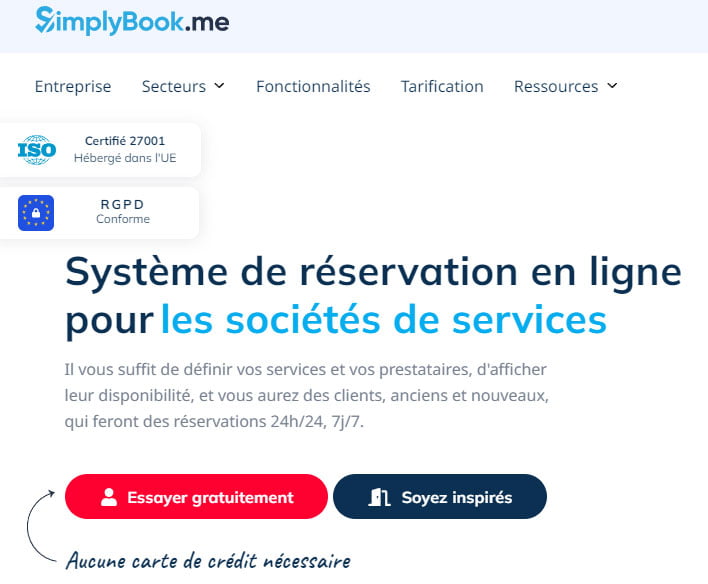 Extrait de page d'accueil de simplybook