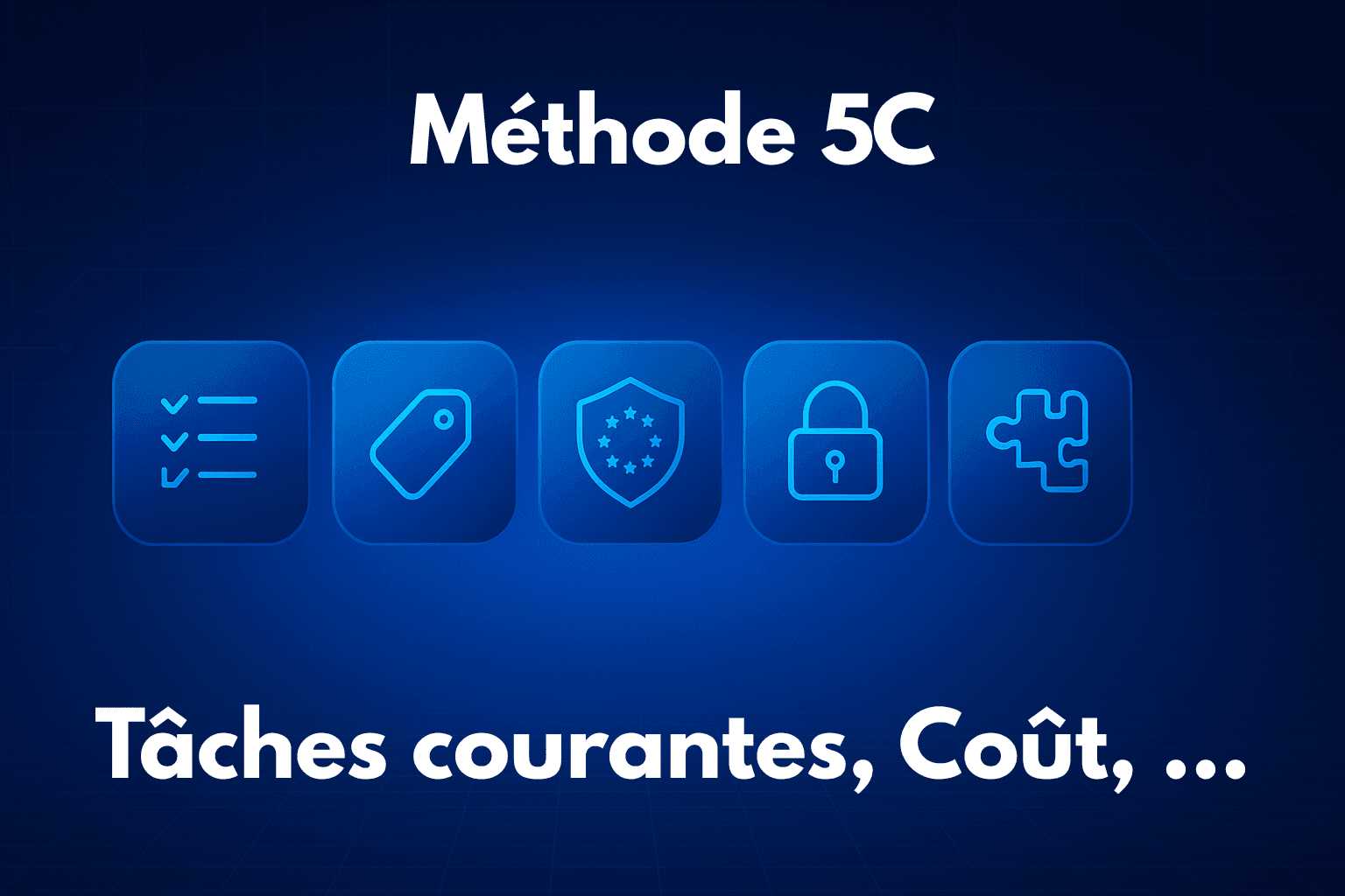 Infographie Méthode 5C — Tâches, Coût, Clarté UE, Données, Outils