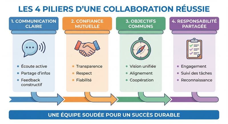 Infographie des 4 piliers d'une collaboration réussie