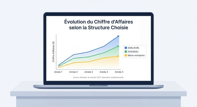 Graphique montrant l'évolution du chiffre d'affaires selon le type de structure choisie : collaboration vs partenariat