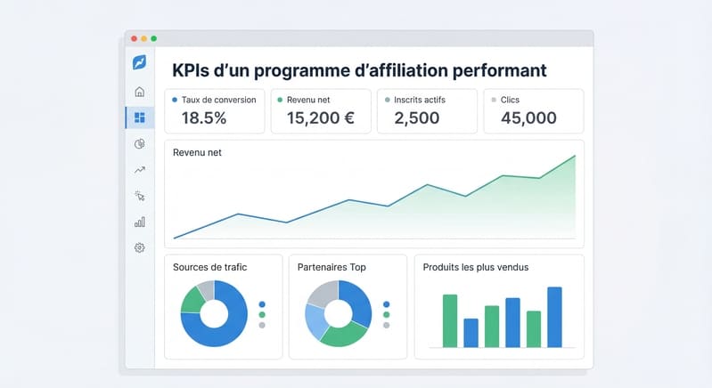 Dashboard analytique montrant les KPIs d'un programme d'affiliation performant