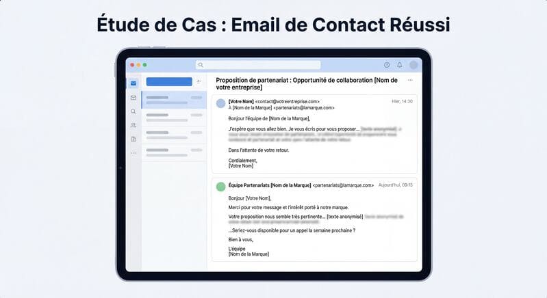 Exemple d’email professionnel envoyé à une marque pour proposer une collaboration d’ambassadeur (avec réponse positive).