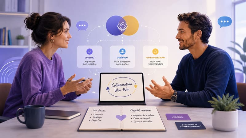 Deux entrepreneurs discutant d’une collaboration gagnant-gagnant
