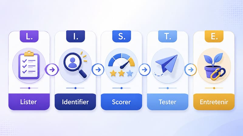 Schéma de la méthode L.I.S.T.E. pour trouver des partenaires