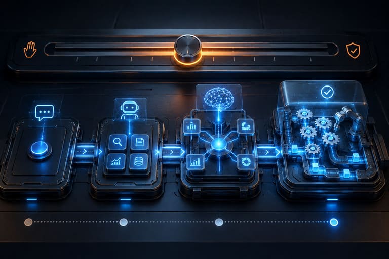 Progression du niveau de délégation entre outil, assistant, copilote et agent IA